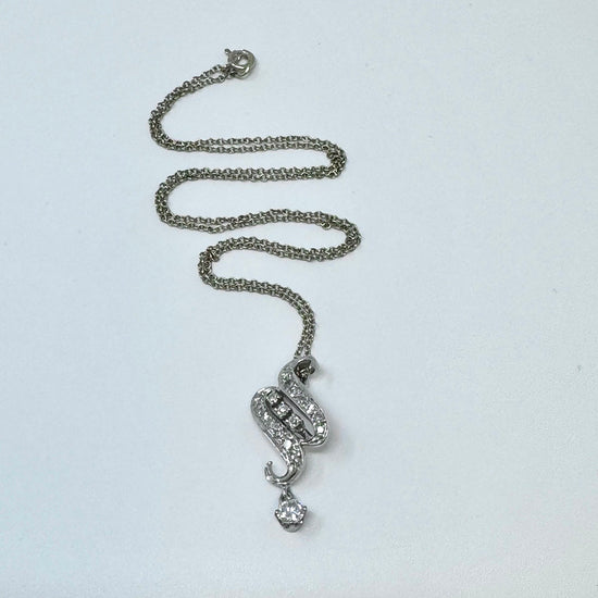 14K White Diamond Pendant Necklace