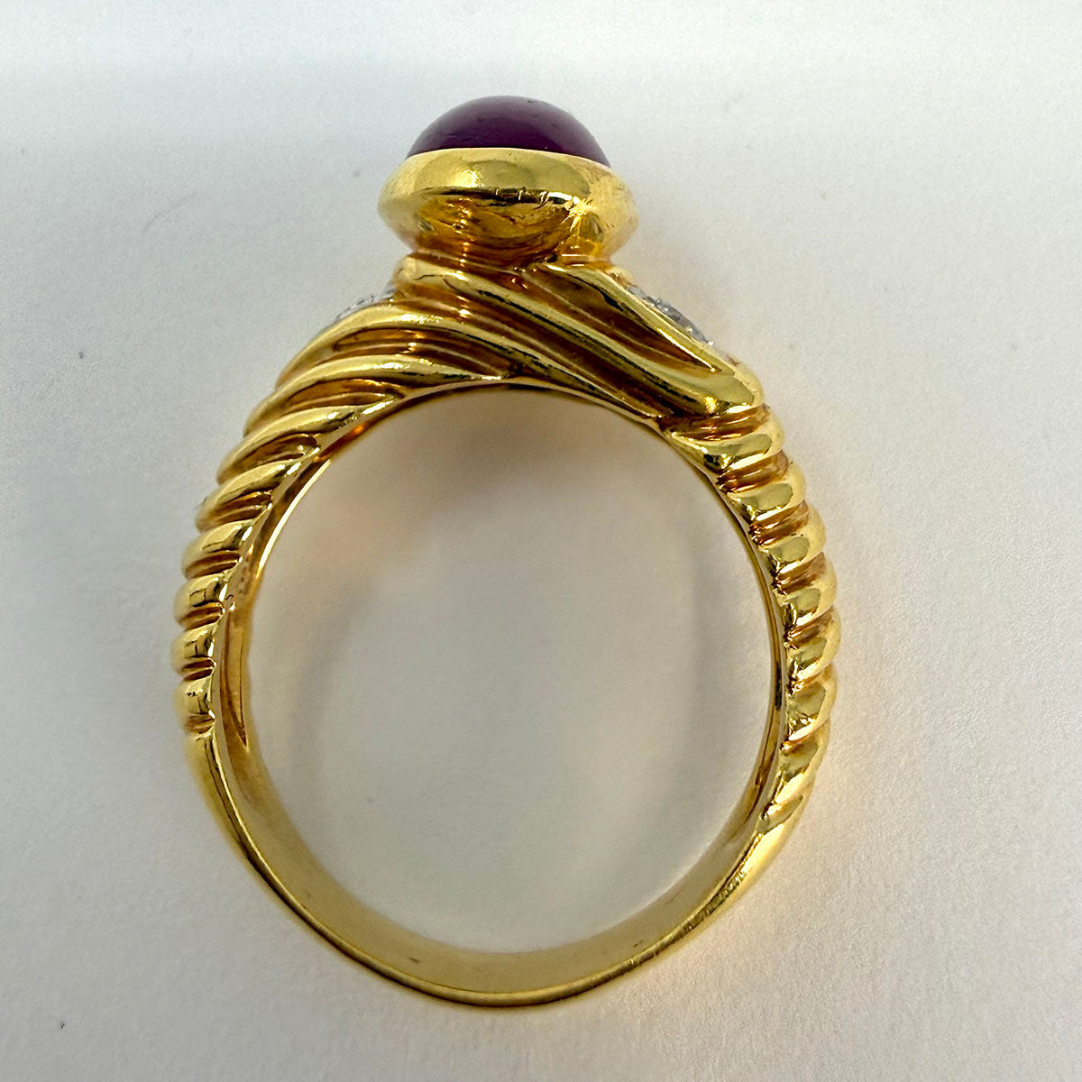 Montreaux 18K Gold and Platinum Ring with Emerald Cabochon and 2 Diamonds