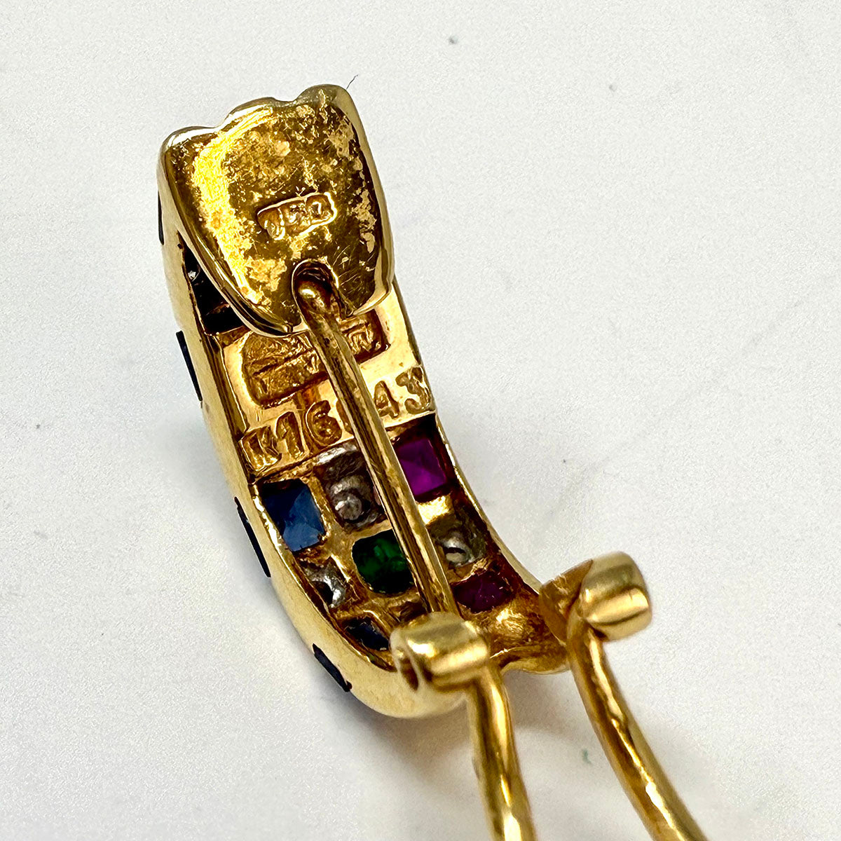 18K Gold Huggie Earrings with Ruby, Emerald, Sapphire and Diamond