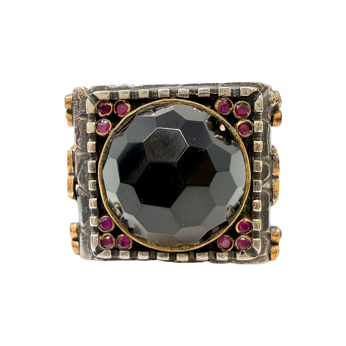 Sterling Silver Statement Ring with Onyx and Ruby