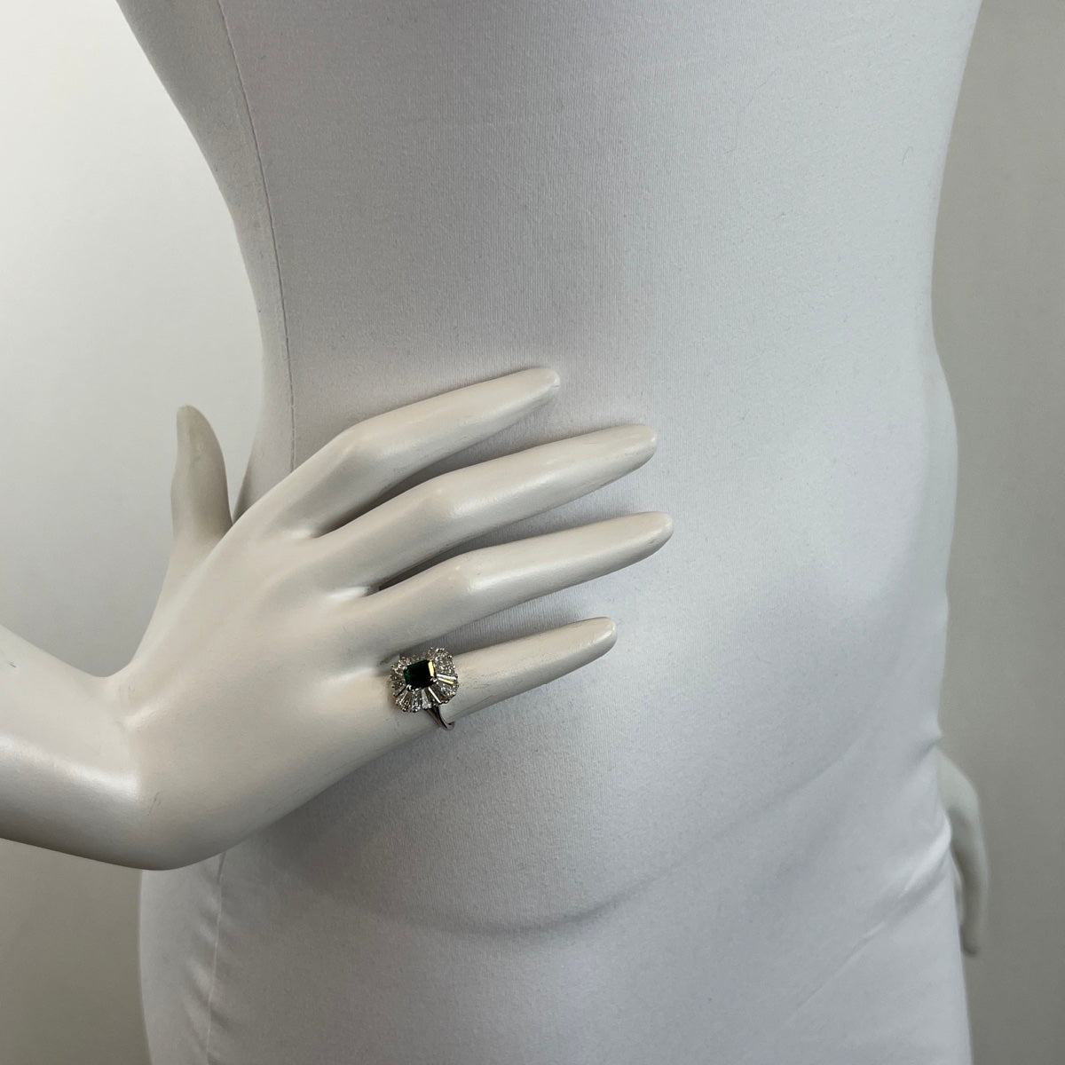 Platinum Emerald and Diamond Ballerina Design  Ring