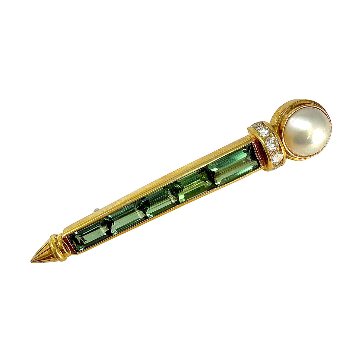 Susan Berman 18K Gold Pin with Tourmaline and Diamonds