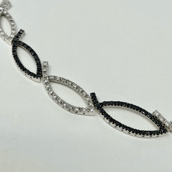 14K White Gold Necklace with 0.75ct White and 0.9ct Black Diamonds