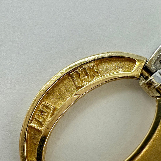 14K White Gold Necklace with Double 14K Yellow Gold Oval Pendant with Diamonds