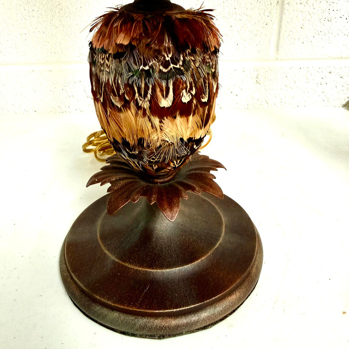 Pair of Candlestick Lamps with Feather Ball Accent