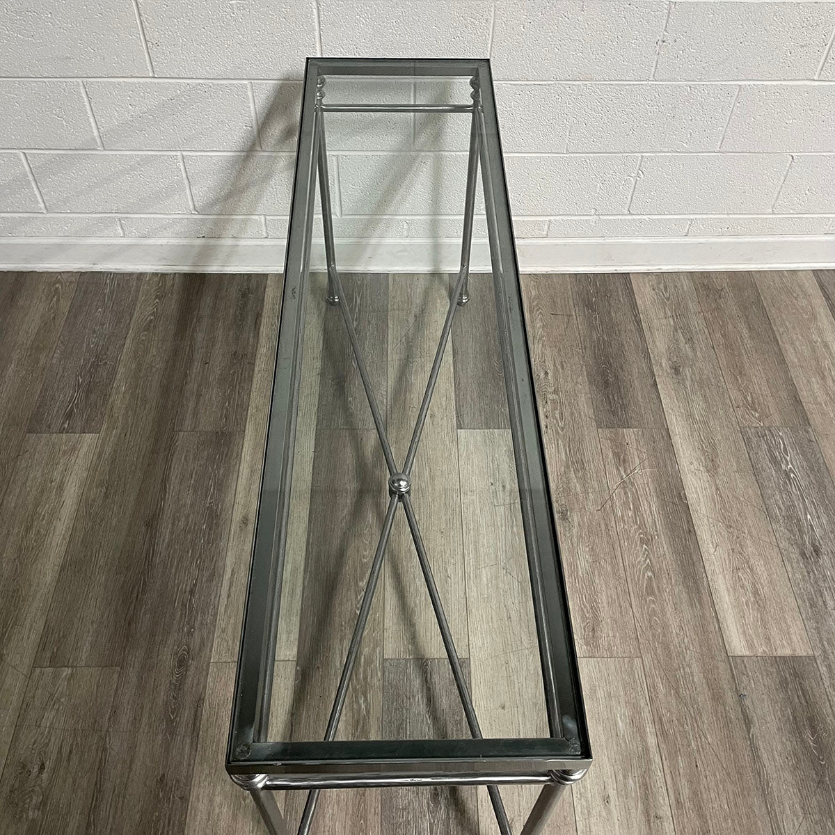 Glass-Top Console Table with Metal Frame