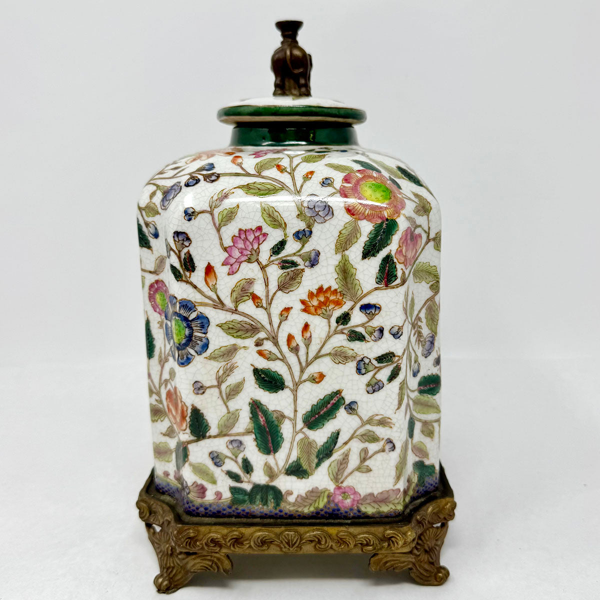 Famille Porcelain Tea Jar with Elephant Finial
