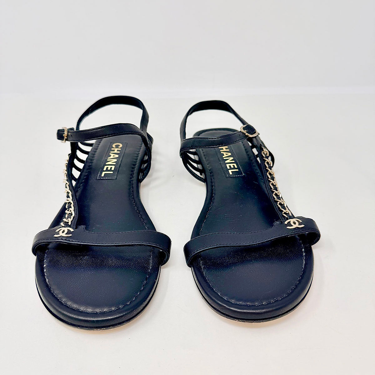 Chanel Interlocking CC Chain Link Accent Flat Sandals