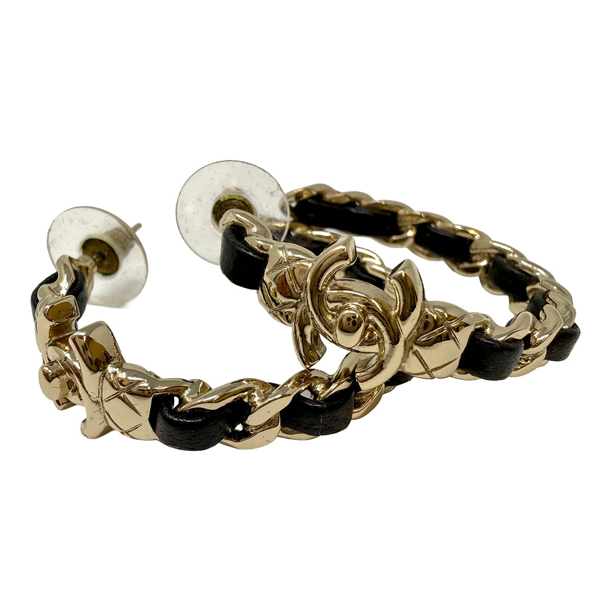 Chanel Quilted CC Turnlock Chain Hoop Earrings