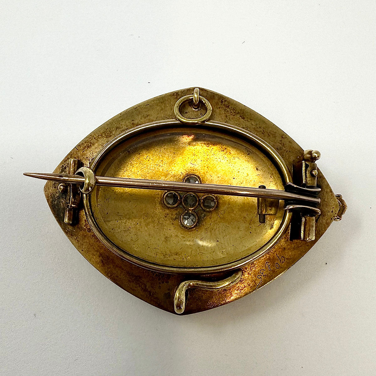 Vintage 1875 English 14K Gold Pin/Pendant with Pearls and Diamonds