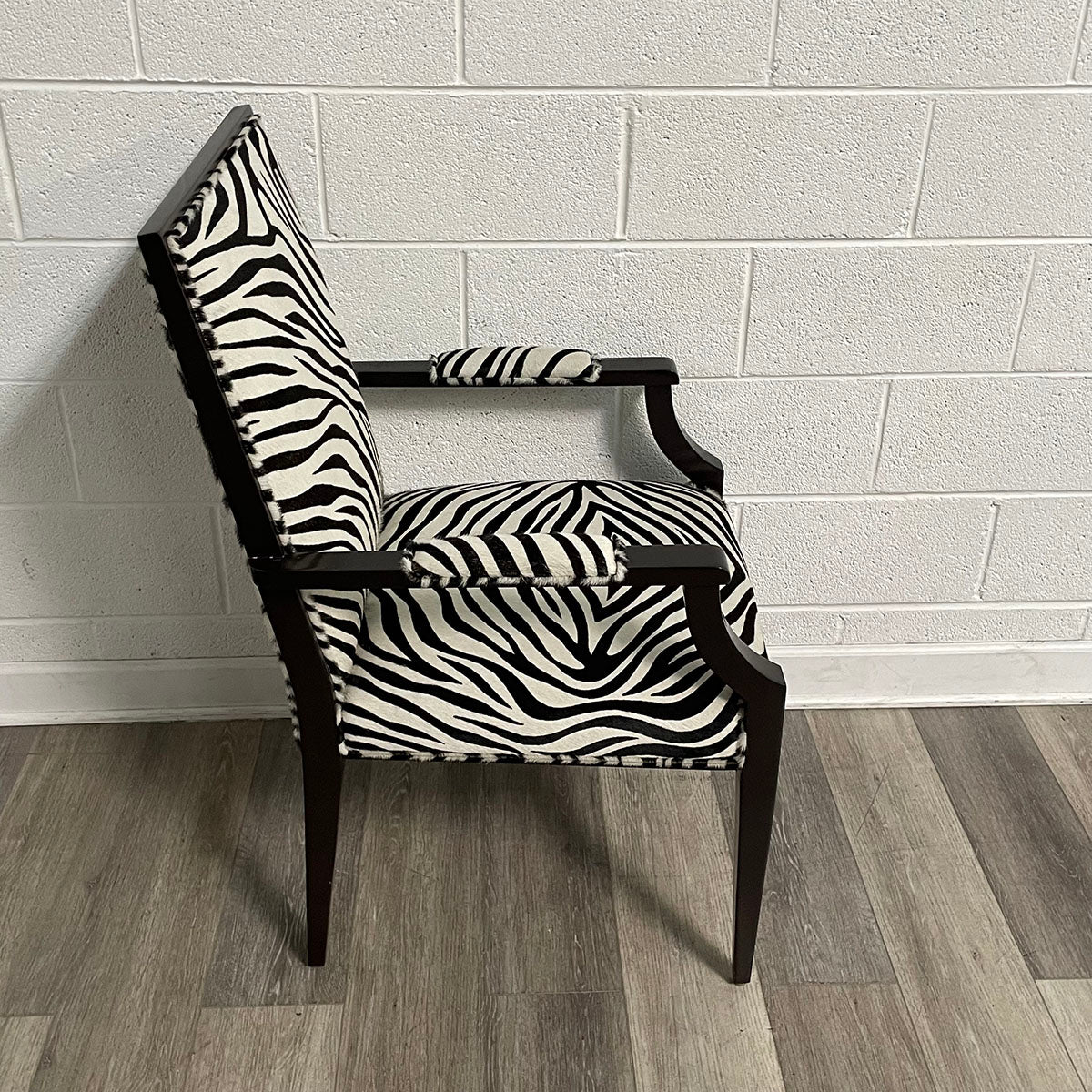 Pair of Zebra-Pattern Hair-On-Hide Upholstered Arm Chairs