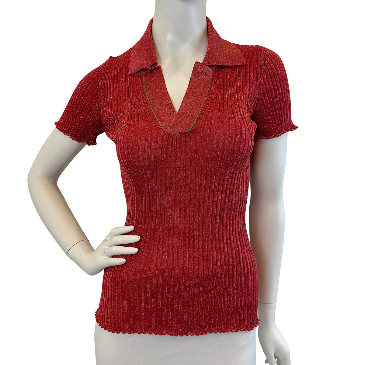 Bottega Veneta Short Sleeve Ribbed Sweater with Lurex Thread