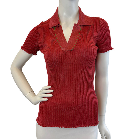 Bottega Veneta Short Sleeve Ribbed Sweater with Lurex Thread
