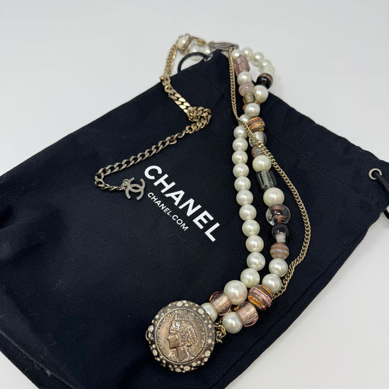Chanel Faux Pearl  Necklace/Belt  with Interlocking CC and Medallion