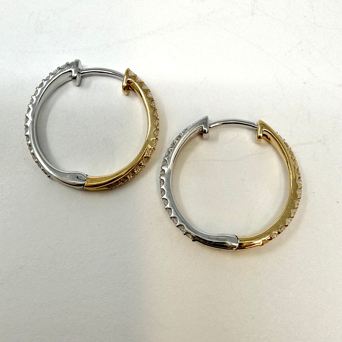 14K White and Yellow Gold Lab Grown Diamond Crossover Hoop Earrings