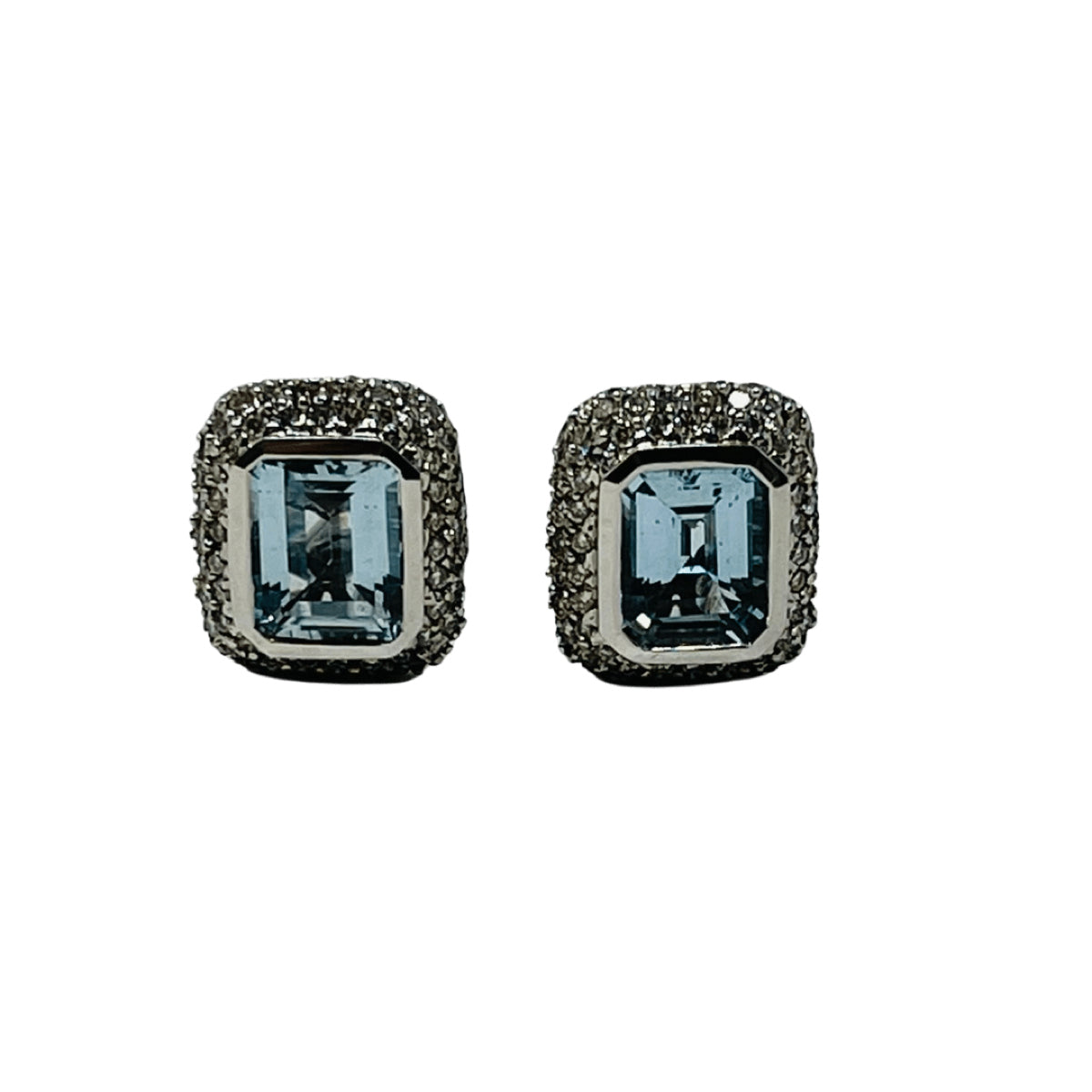 Barry Kronen 18K White Gold Earrings with Aquamarine and Diamonds