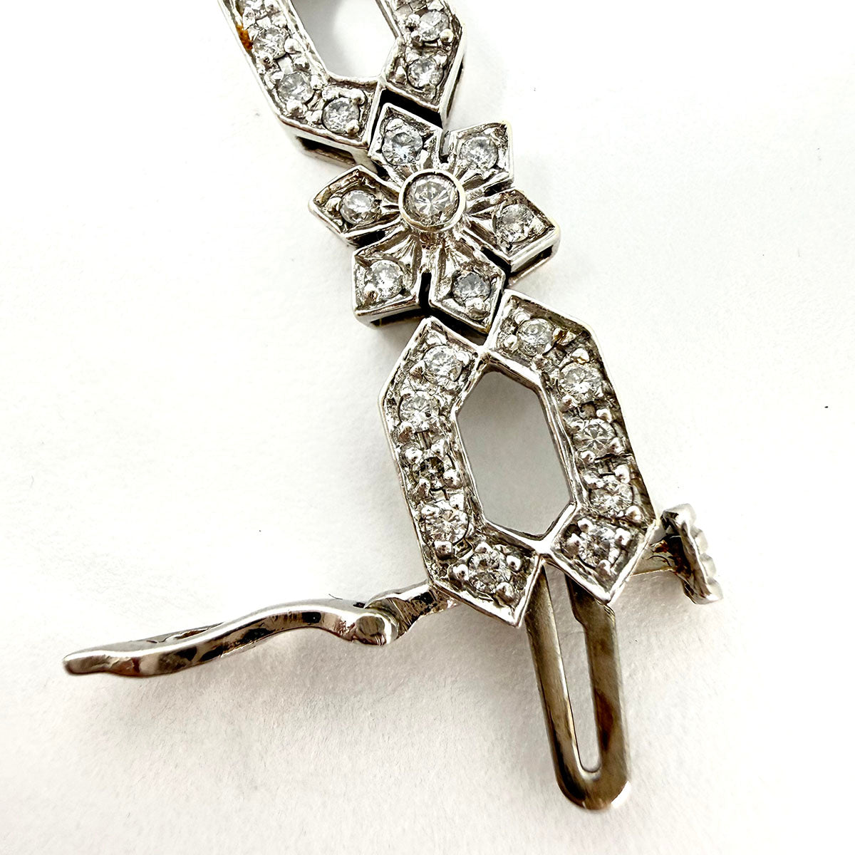 14K White Gold Vintage Filigree Diamond Bracelet