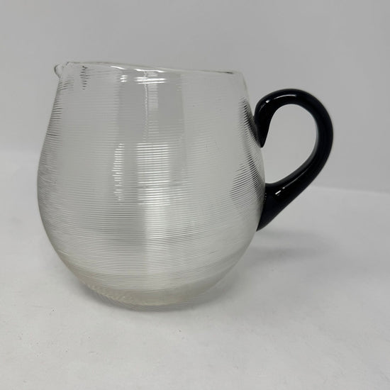 Hand Blown Threaded Glass Pitcher with 5 Small Glasses