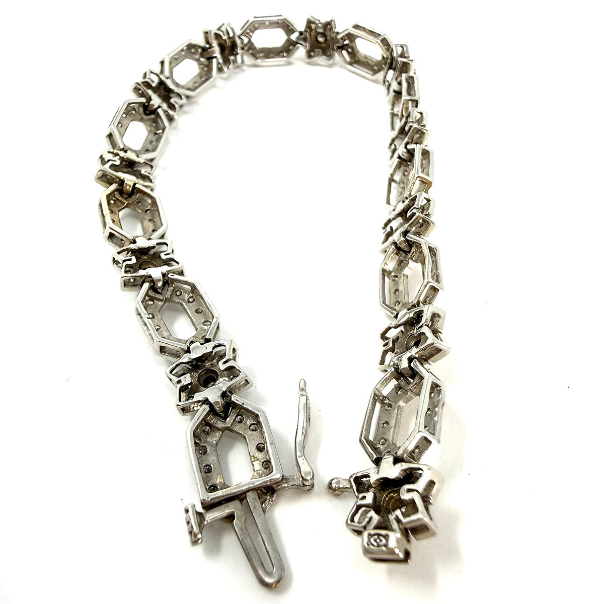 14K White Gold Vintage Filigree Diamond Bracelet