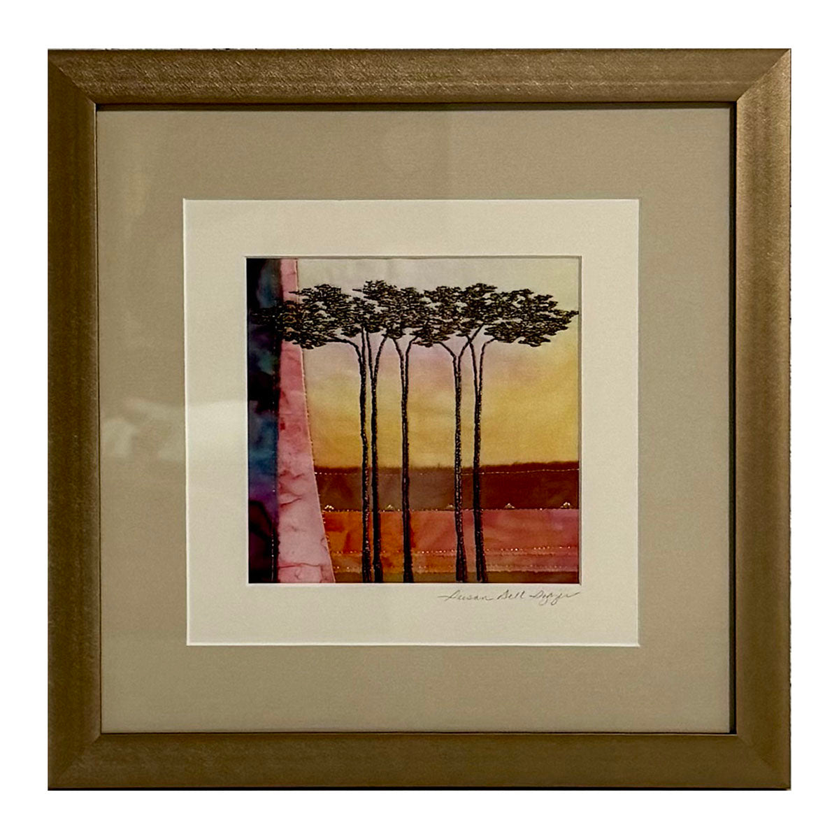 "Stand of Trees" Embroidered Fabric Art Signed