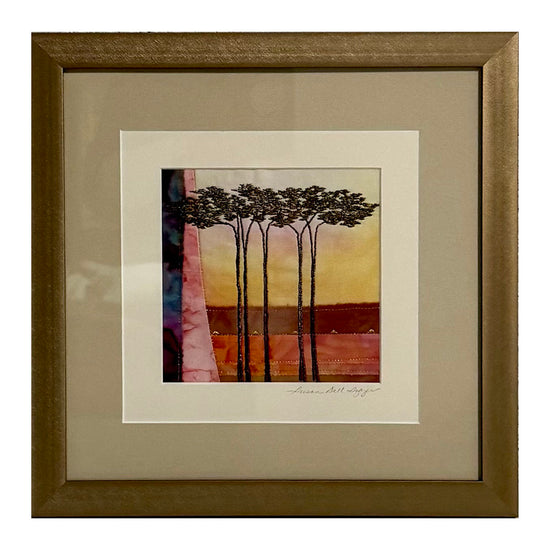 "Stand of Trees" Embroidered Fabric Art Signed