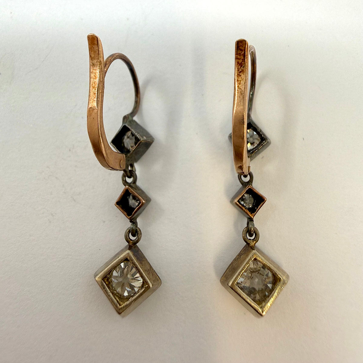 Platinum Vintage Diamond Drop Earrings