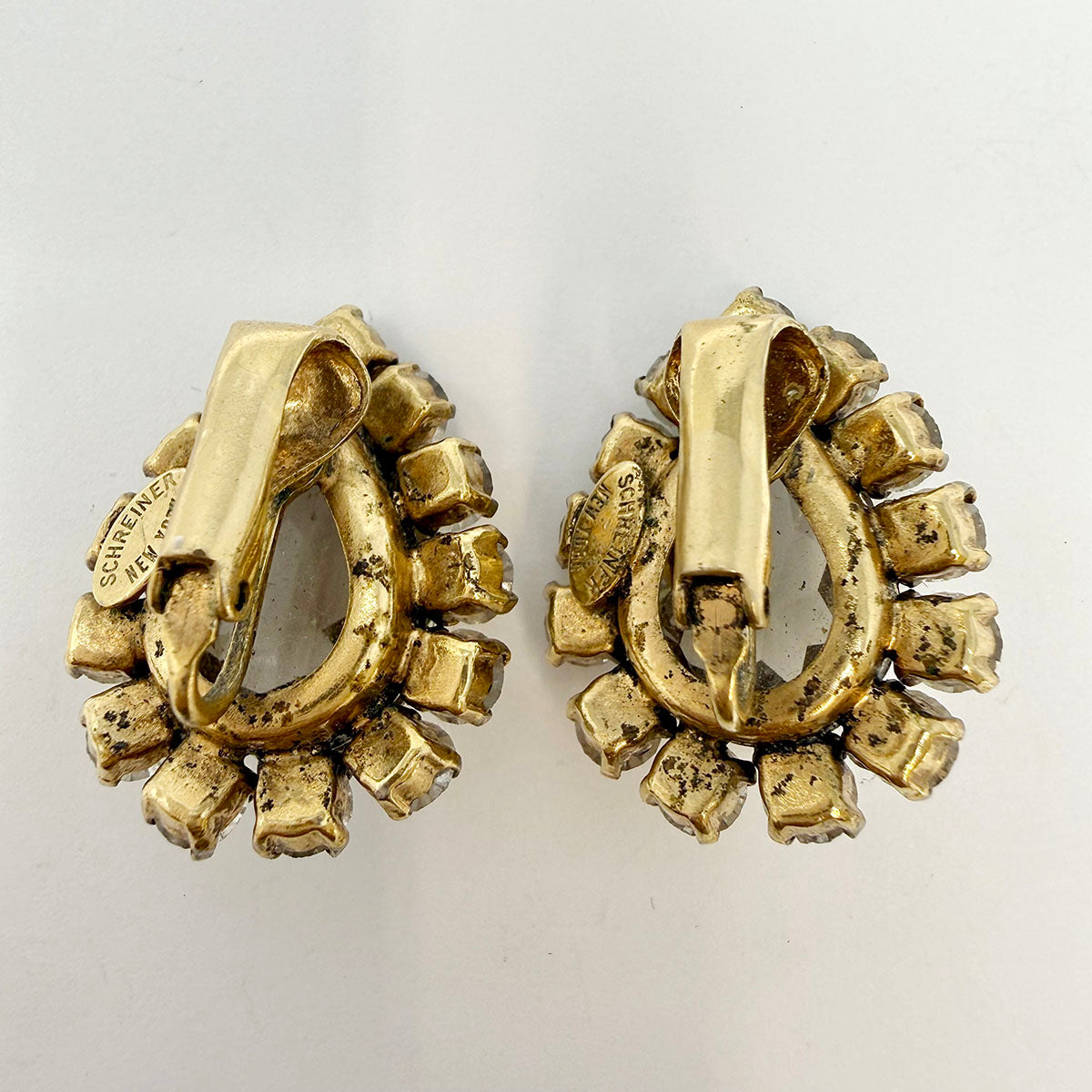 Schreiner Teardrop Shaped  Rhinestone Clip-on Earrings