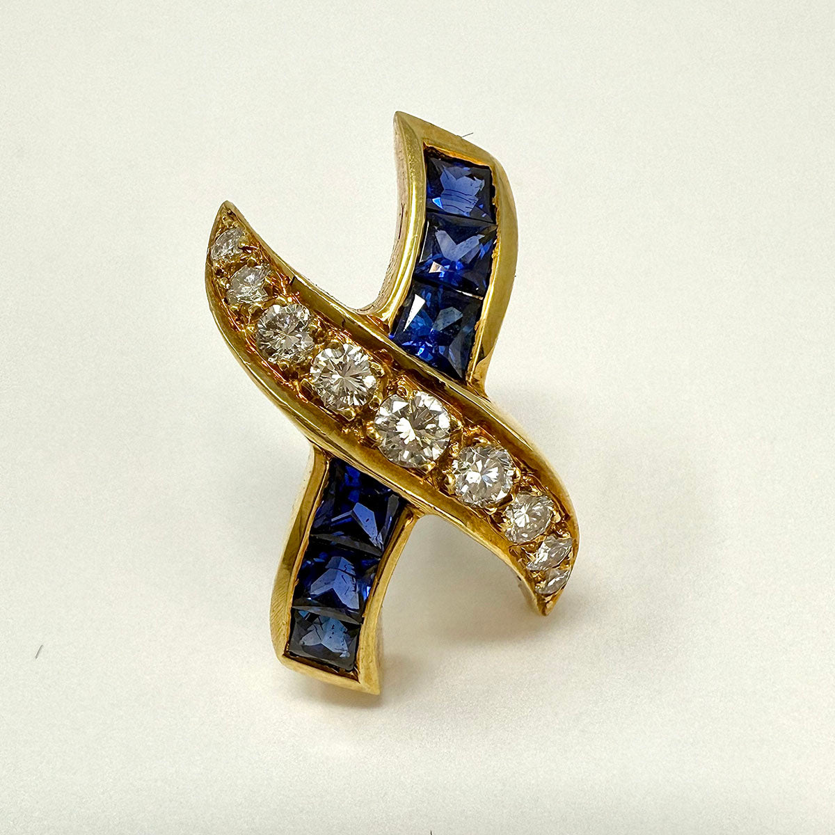 18K Gold "X" Earrings with Diamonds and Sapphires