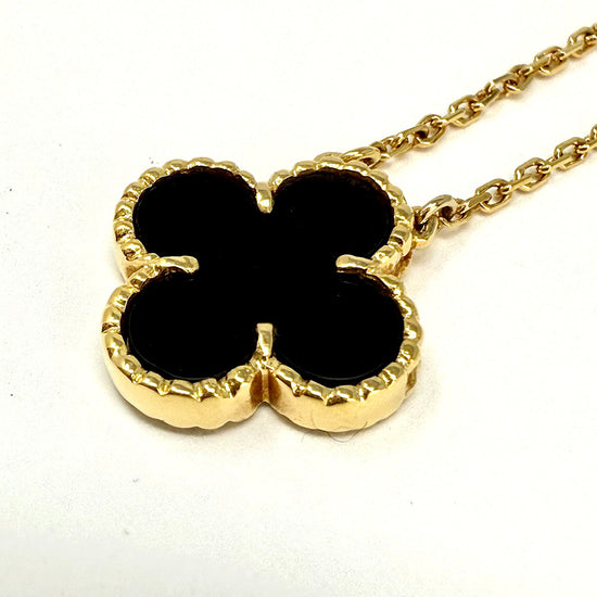 Van Cleef & Arpels Vintage Alhambra 18K Gold Pendant 16.5" Necklace with Onyx