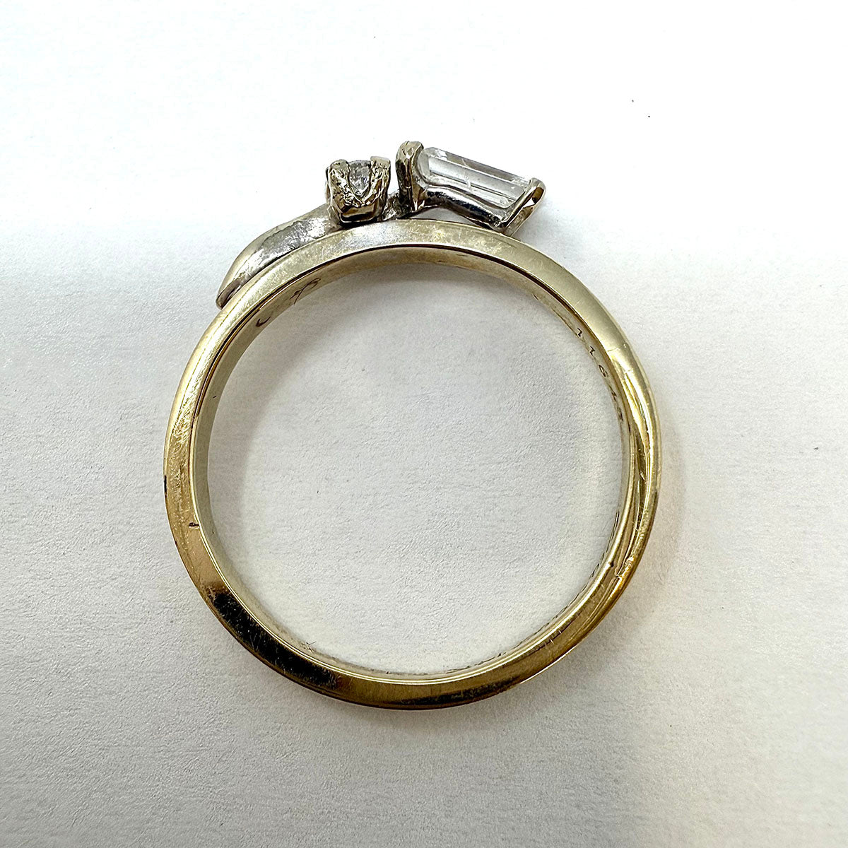 14K White Gold Ring with Emerald Cut Diamond (0.40ct) and 2 Round Diamonds (0.05