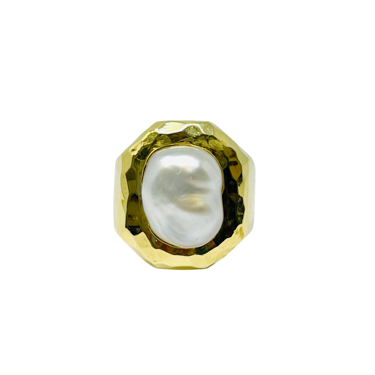 Henry Dunay Hammered 18K Gold Ring with Baroque Pearl