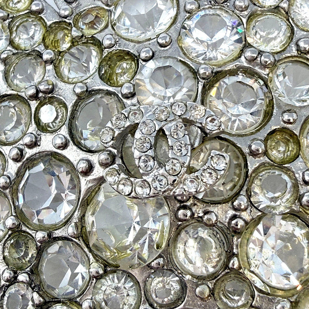 Chanel Silver CC Star Round Crystal Pin