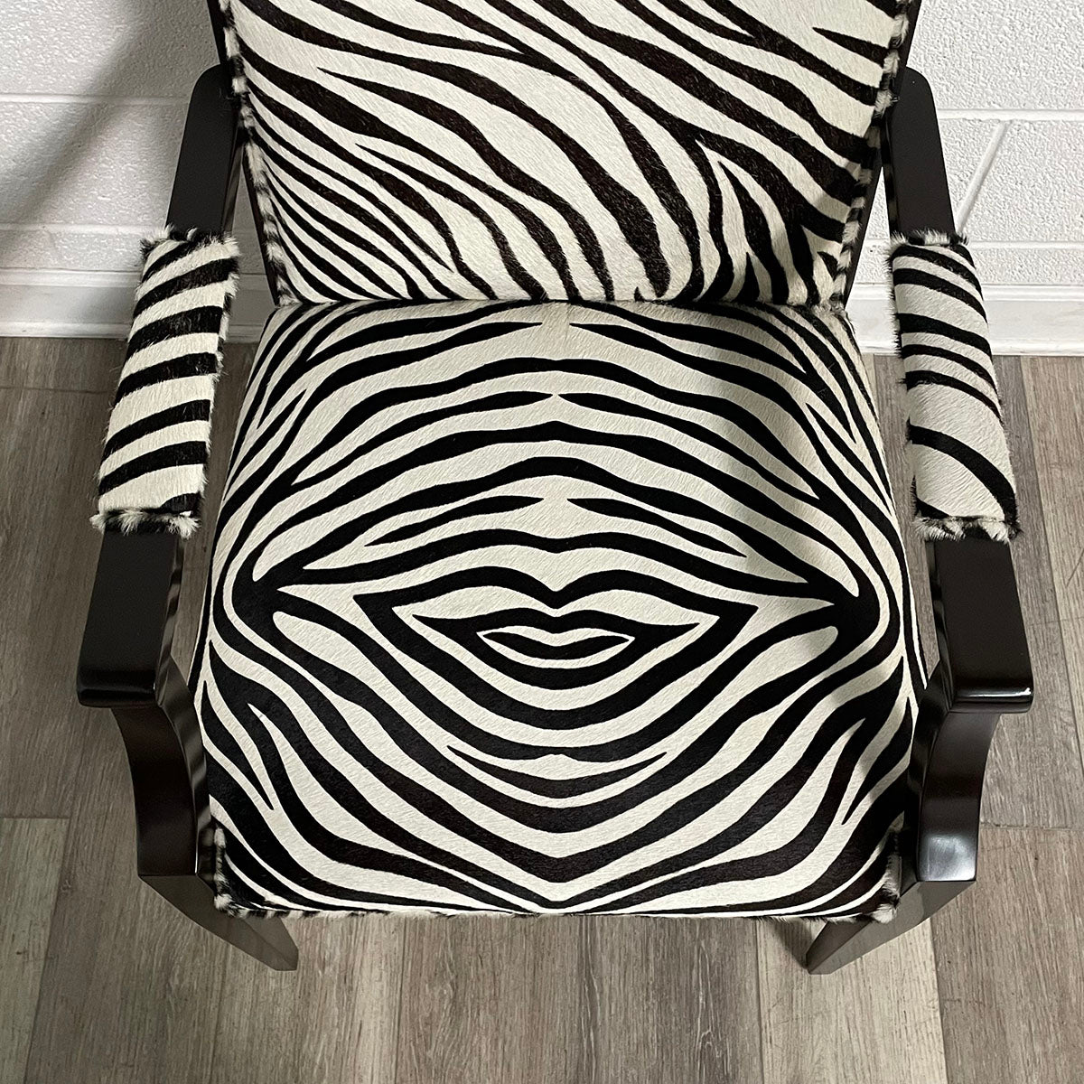 Pair of Zebra-Pattern Hair-On-Hide Upholstered Arm Chairs