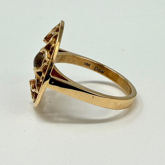 18K Rose Gold Ring with Filigree Design with Diamond and Moonstone