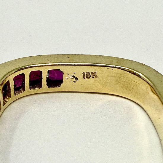 18K Gold Square Ring with 11 Rubies