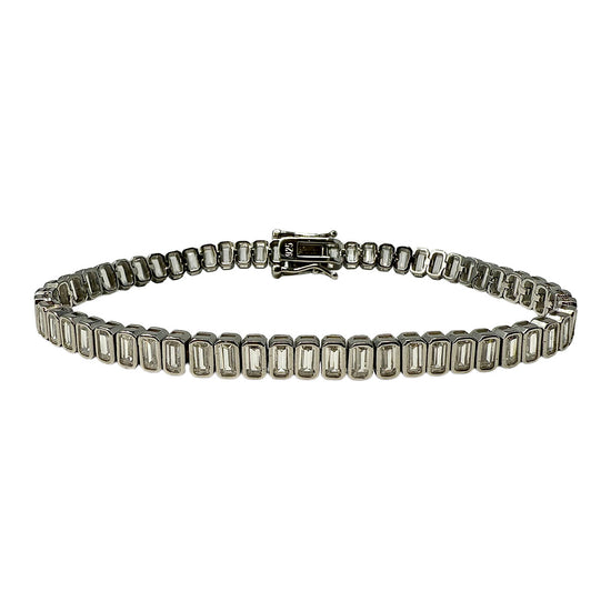 7" Bezel Set Emerald Cut CZ Tennis Bracelet set in Sterling Silver