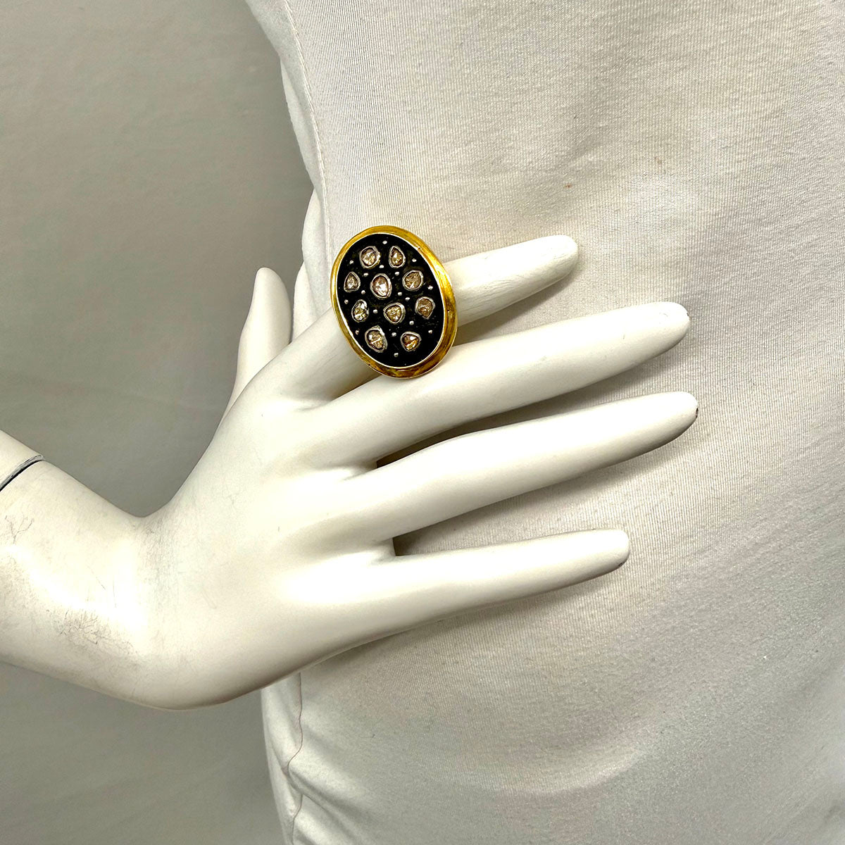 Sutra 14K Gold and Anodized Steel Ring with 10 Rose Cut Diamond