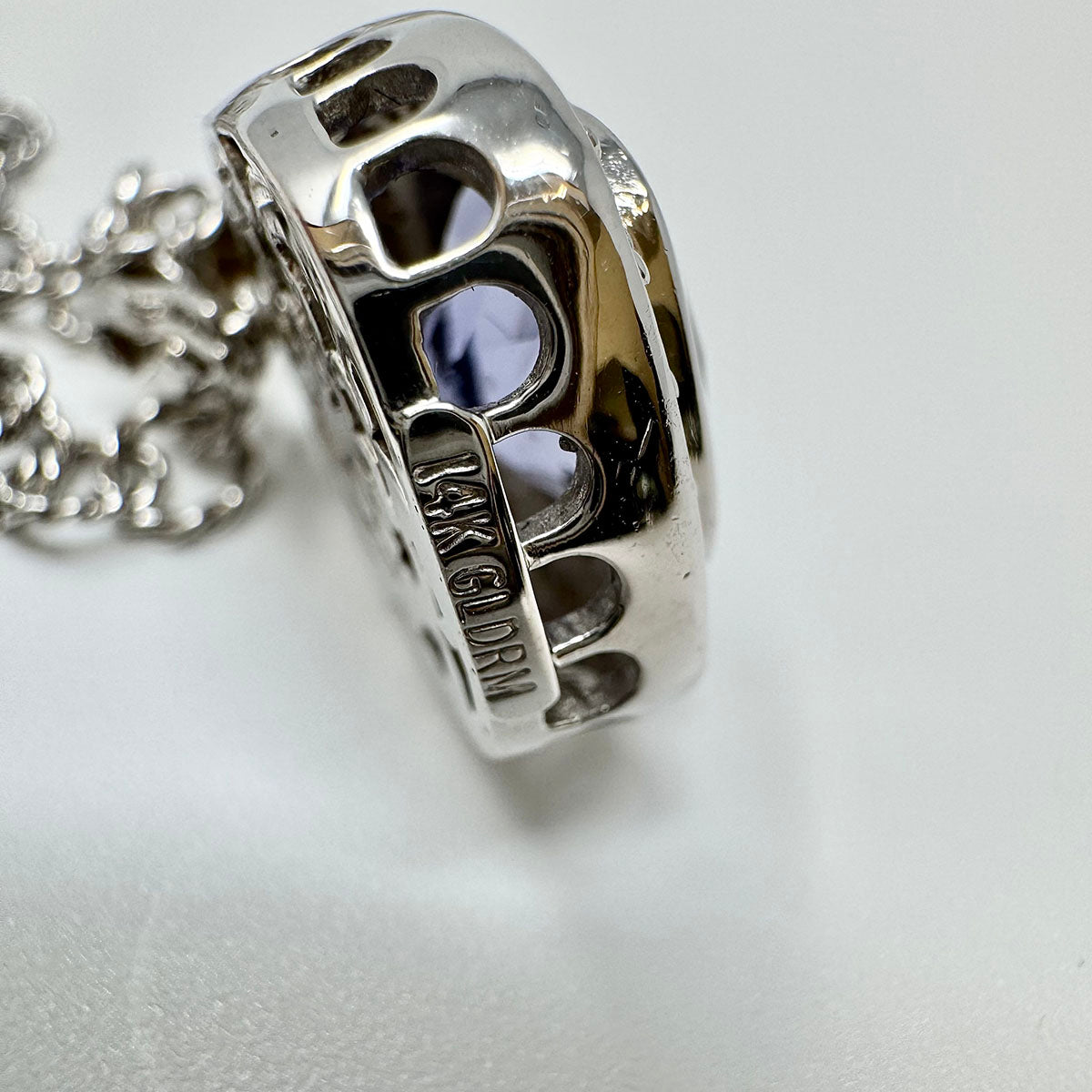 14K White Gold  Necklace with Iolite and Diamond Pendant