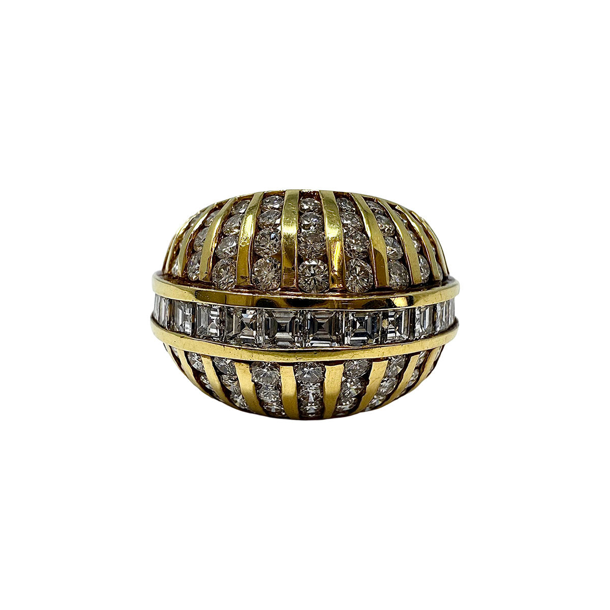 18K Gold Ring with 100 Round and 19 Square Diamonds