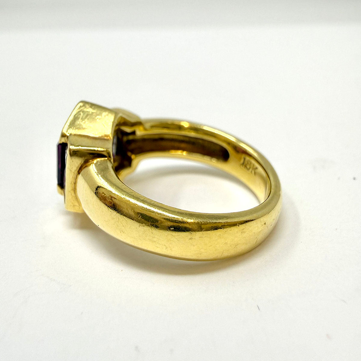 Susan Berman 18K Gold Hexagonal Shaped Ring with Rhodolite and Diamond