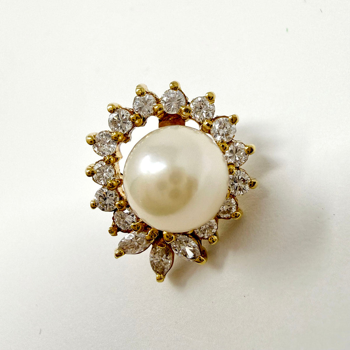 14K Gold Stud Earrings with Freshwater Pearl and Diamond Jacket