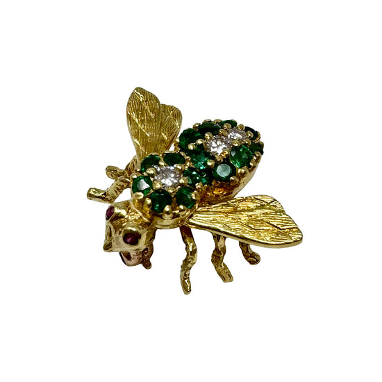 Rosenthal 18K Gold "Bee" Pin with Diamonds, Rubys and Emeralds