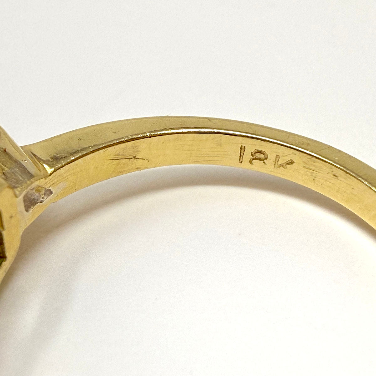 18K Gold Ring with Prong Set Emerald and 2 Diamonds