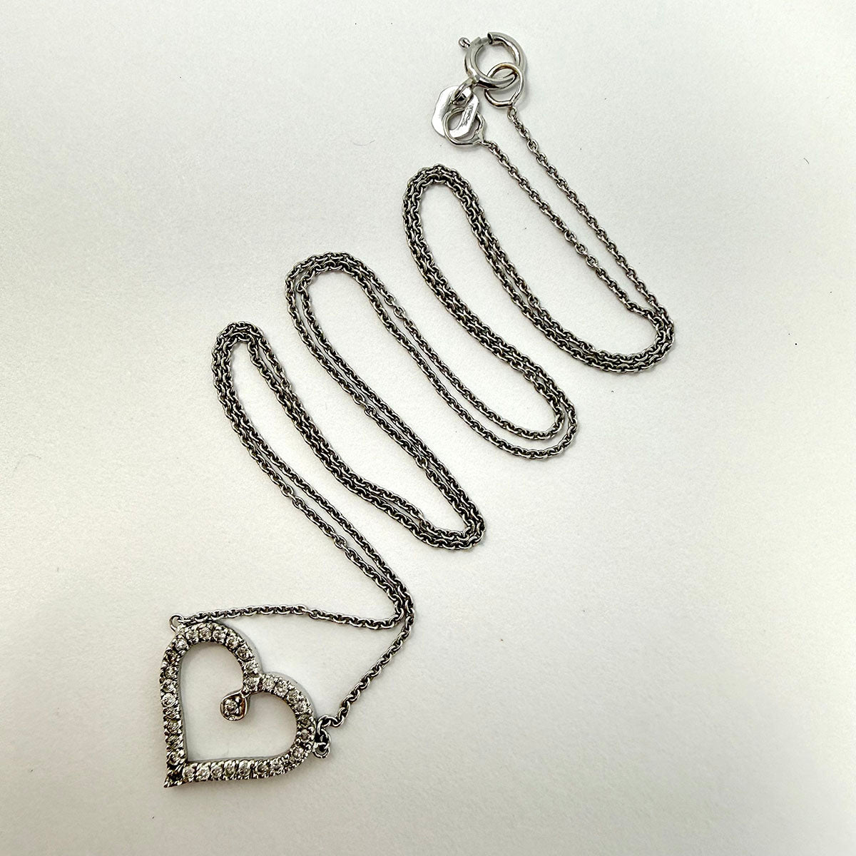 14K White Gold Necklace with Diamond Embellished Heart Pendant