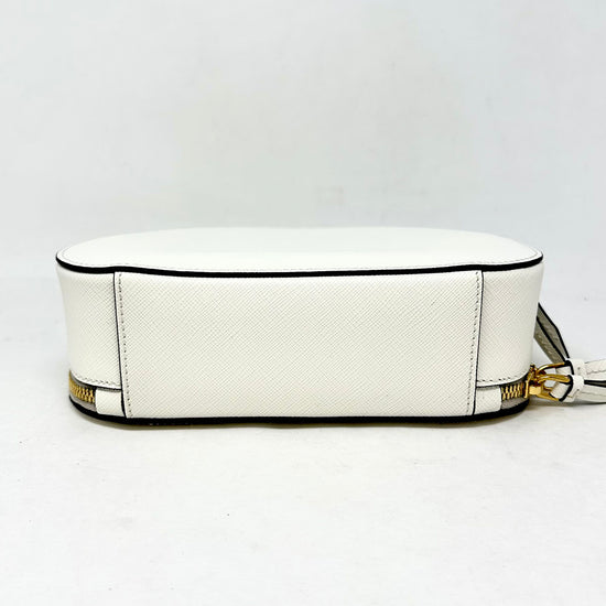 Prada Enameled Metal Triangle Odette Crossbody