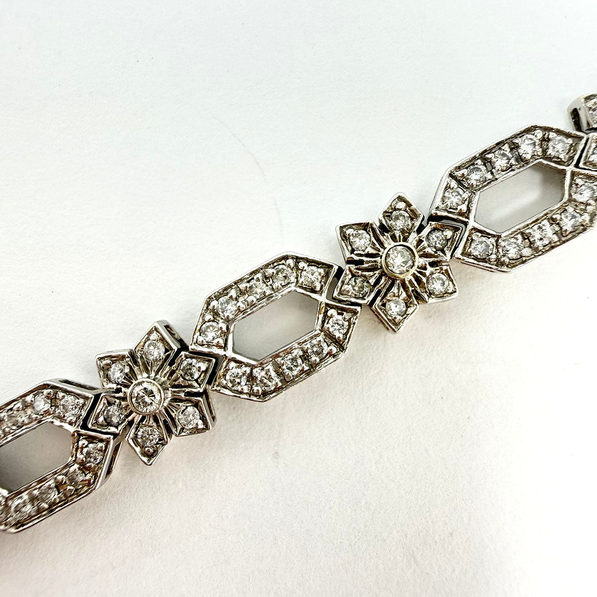 14K White Gold Vintage Filigree Diamond Bracelet