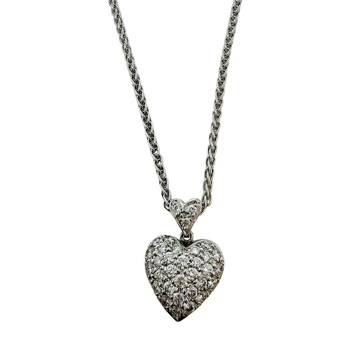 18K White Gold Diamond Heart Pendant Necklace