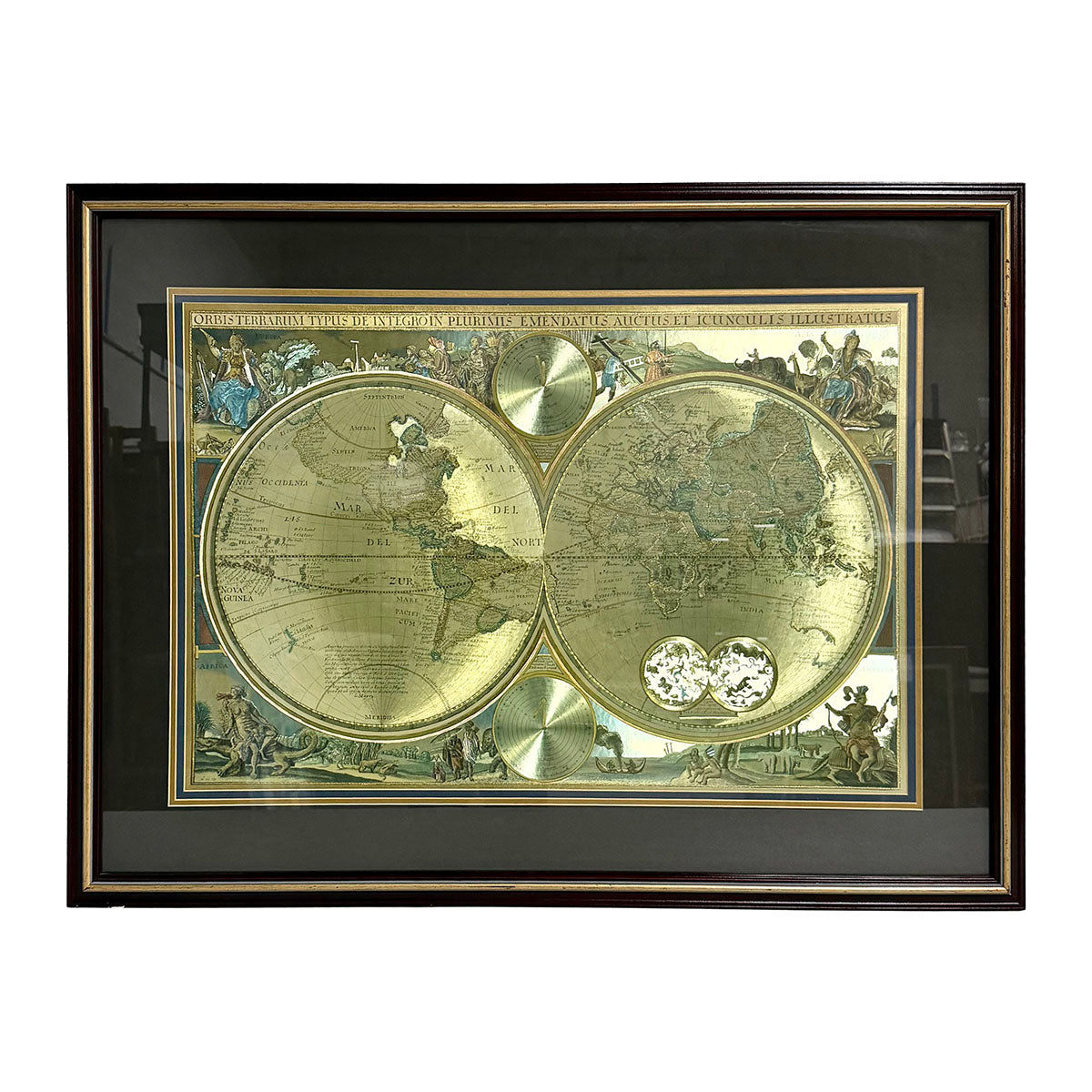 Double Hemisphere World Map Framed