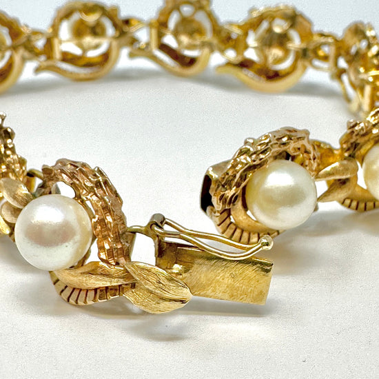 14K Gold Vintage Bracelet with Pearls