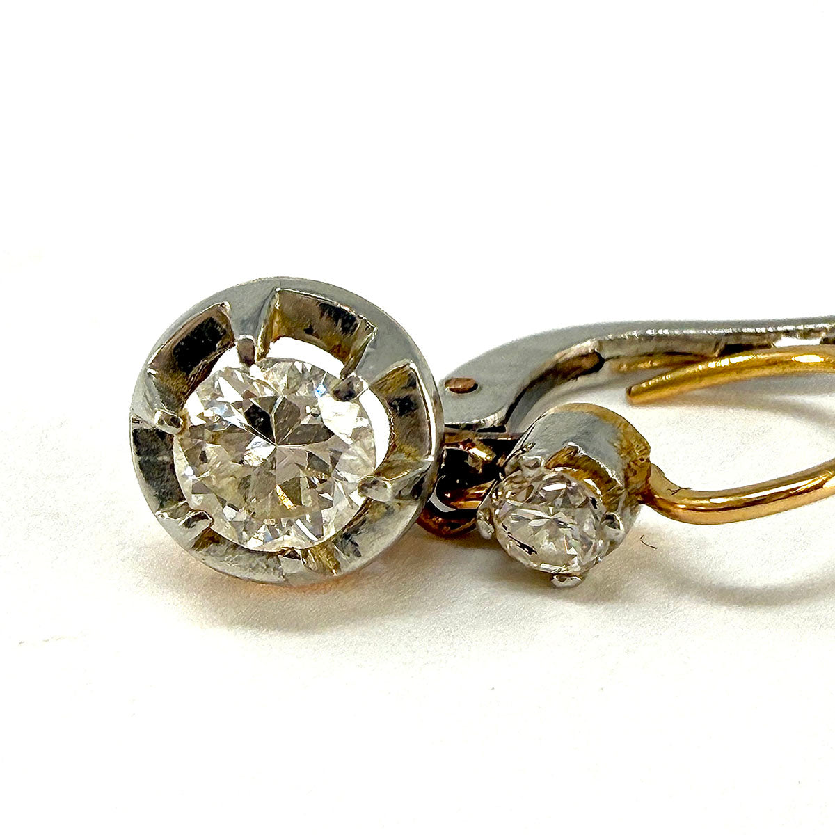 18K Rose and Silver Drop Earrings with 4 Diamonds